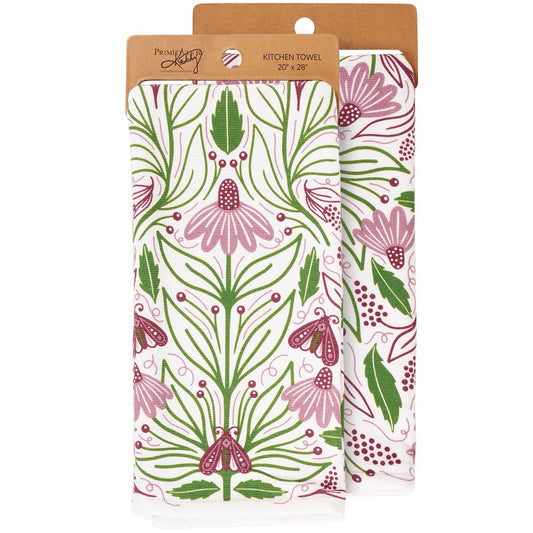 Purple Floral Folk Art Kitchen Towel