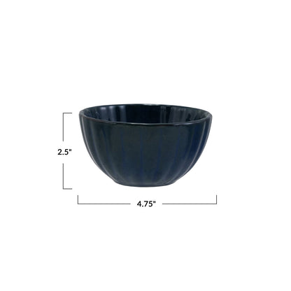 Stoneware Ribbed Bowl, Reactive Glaze, Blue (Each One Will Vary)