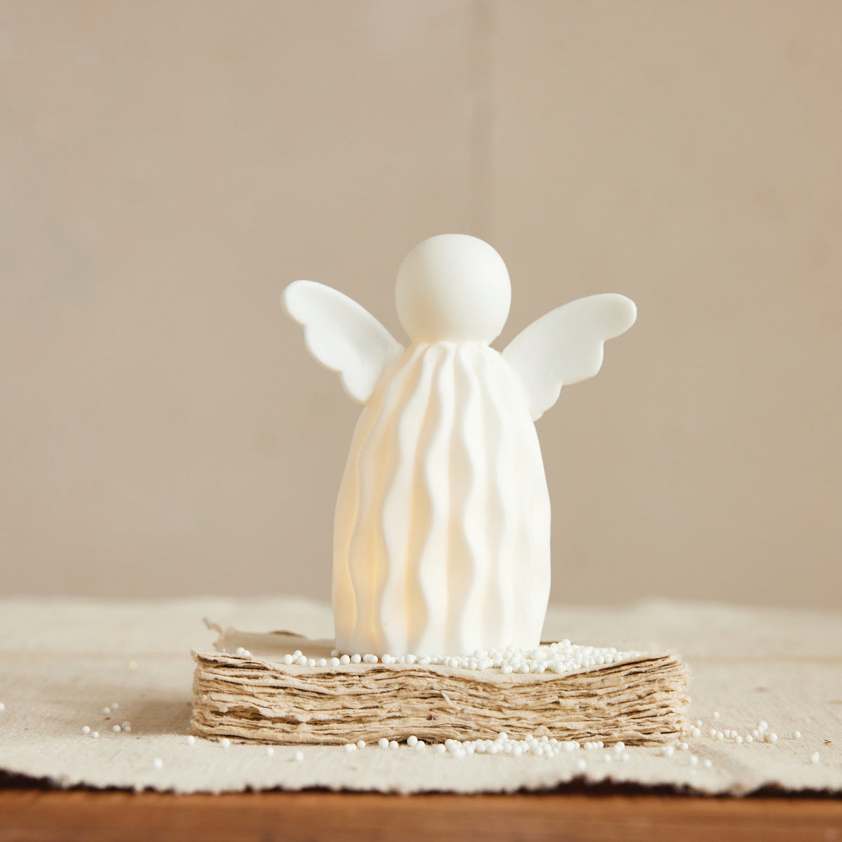 Stoneware Bisque Angel with LED Light, White (Batteries Included)