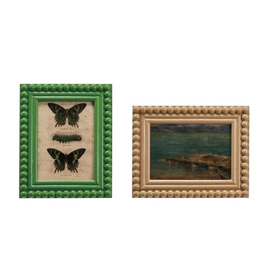 Beaded Picture Frame w/ Vintage Reproduction Image, 2 Colors