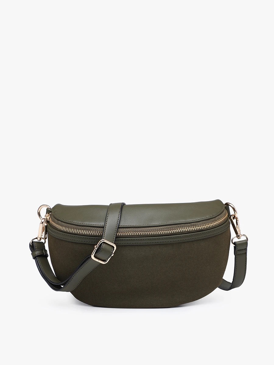 Regina Faux Suede Sling Bag w/ Vegan Leather Trim