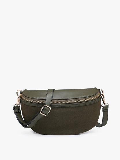 Regina Faux Suede Sling Bag w/ Vegan Leather Trim