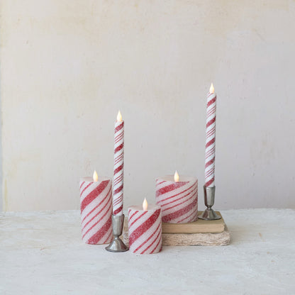 4" Flameless LED Pillar Candle with Candy Cane Stripes & 6 Hour Timer