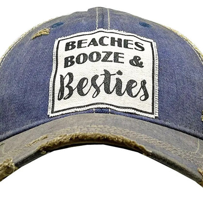 Beaches Booze & Besties Distressed Trucker Hat Baseball Cap