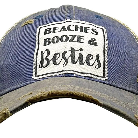 Beaches Booze & Besties Distressed Trucker Hat Baseball Cap