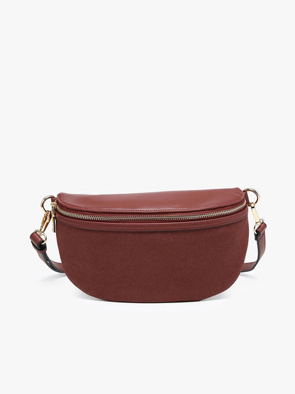 Regina Faux Suede Sling Bag w/ Vegan Leather Trim