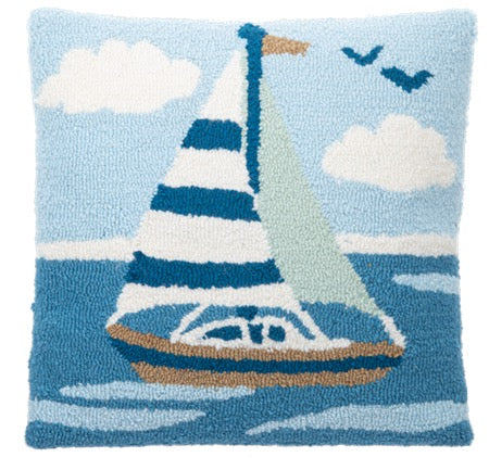 Punch Hook Sailboat Pillow