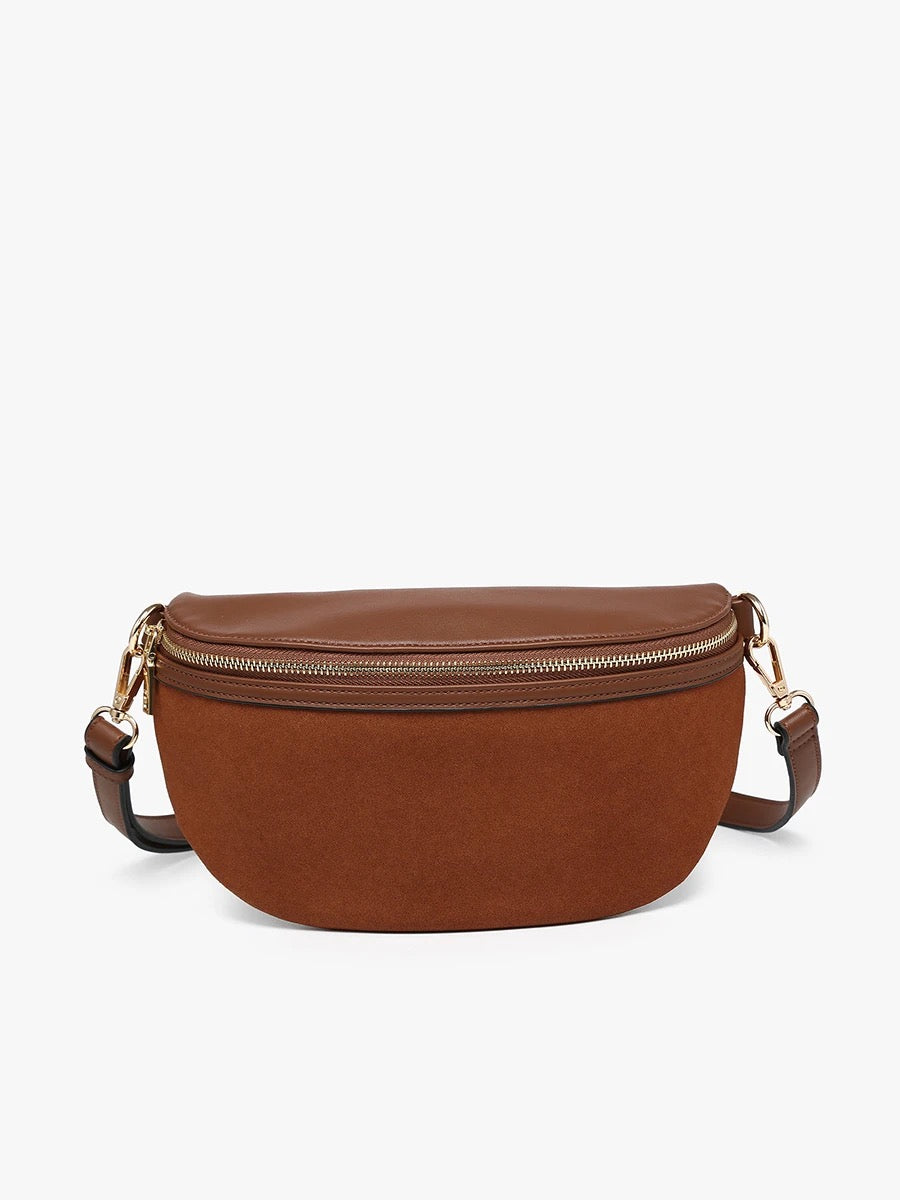 Regina Faux Suede Sling Bag w/ Vegan Leather Trim