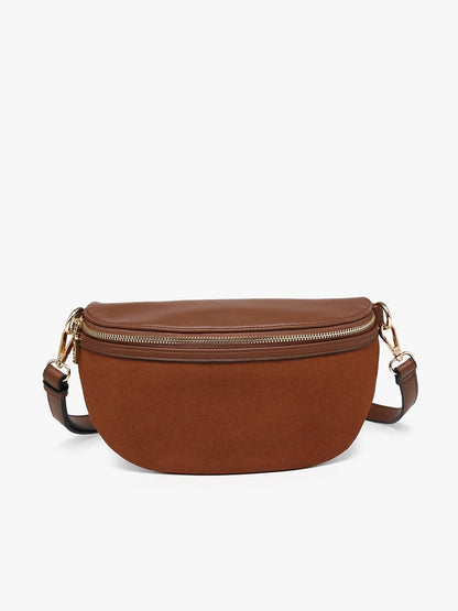 Regina Faux Suede Sling Bag w/ Vegan Leather Trim