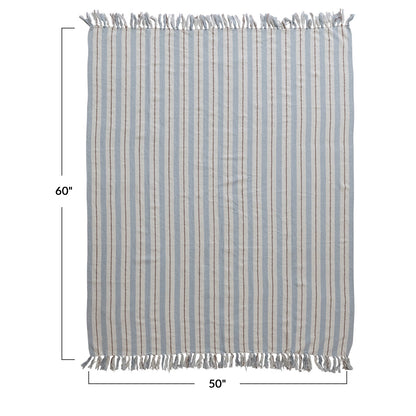 Woven Recycled Cotton Blend Striped Throw w/ Fringe