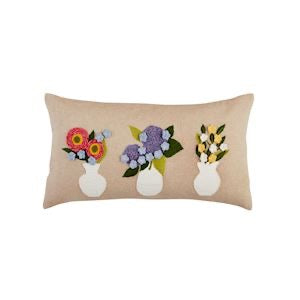 Lumbar Flower Vase Embroidered Pillow