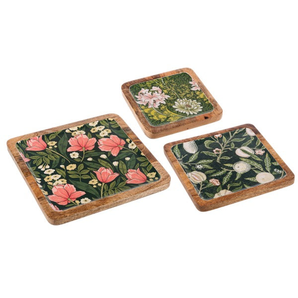 Green Floral Square Serving Tray