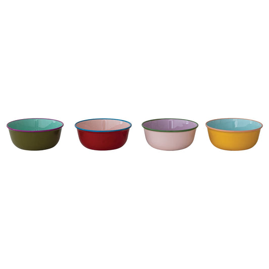 4.25" Round Enameled Stainless Steel Bowl with Colored Edge