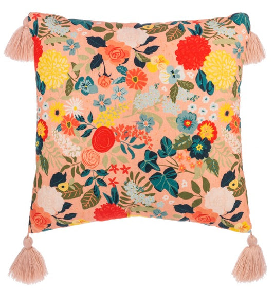 Flower Pattern Pillow with Tassels