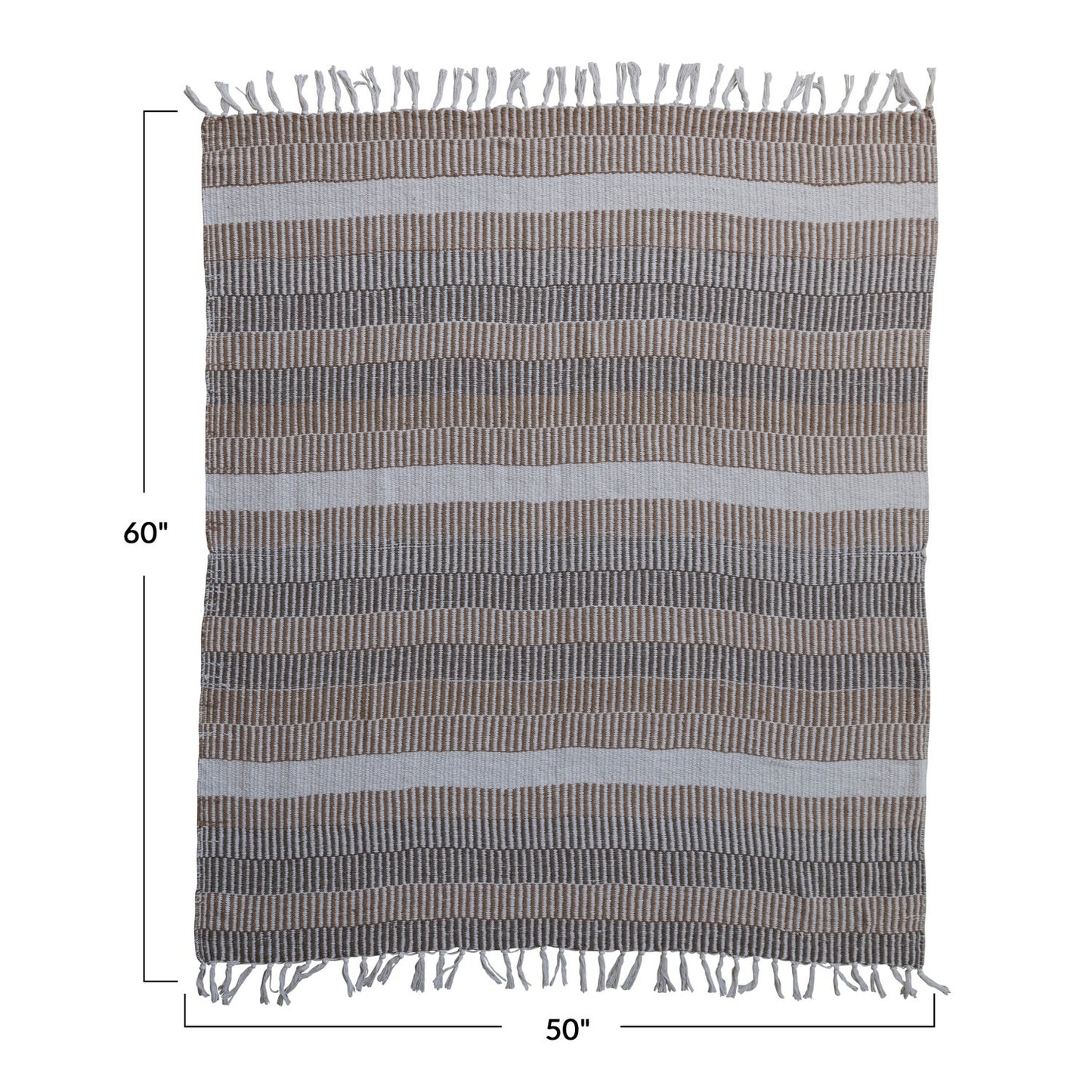 Woven Recycled Cotton Blend Throw with Stripes & Fringe, Neutrals