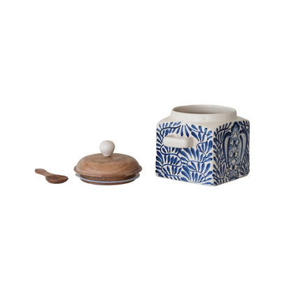 Hand-Painted Stoneware Canister with Lid & Spoon