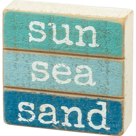 Sun Sea Sand Slat Block Sign