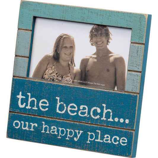 The Beach Our Happy Place Slat Photo Frame