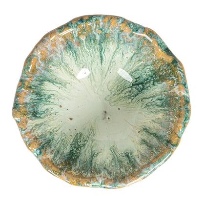 Small Stoneware Footed Bowl, Reactive Glaze