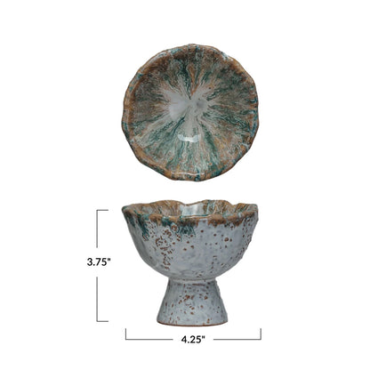 Small Stoneware Footed Bowl, Reactive Glaze