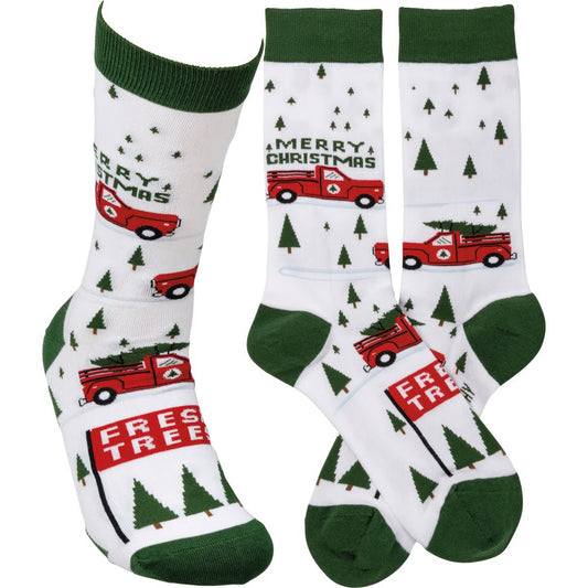Truck And Tree Merry Christmas Socks