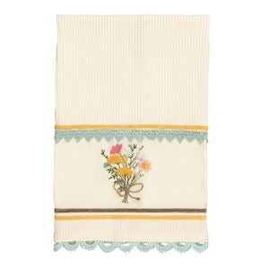 Yellow Floral Embroidered Waffle Towel