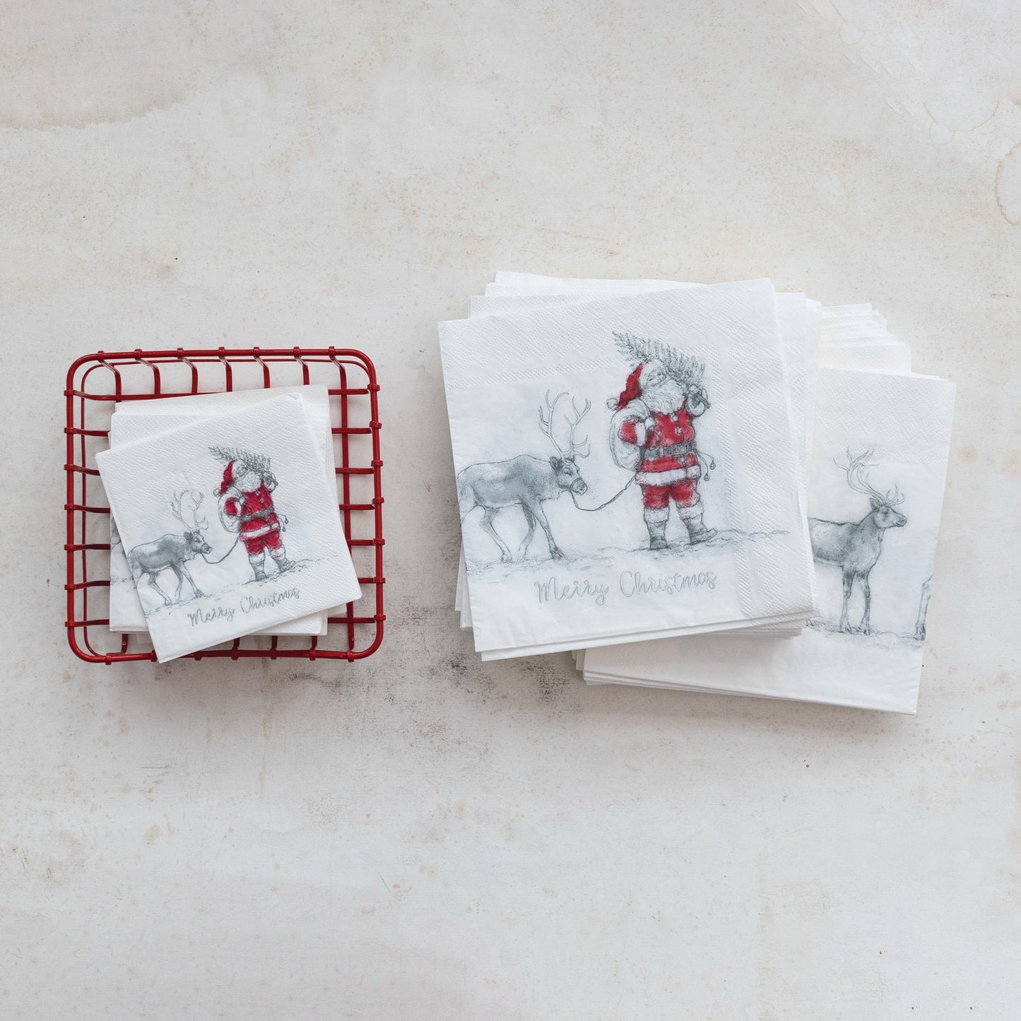 Paper Napkins with Santa Leading Reindeer Image (50 Folded Pieces) ©
