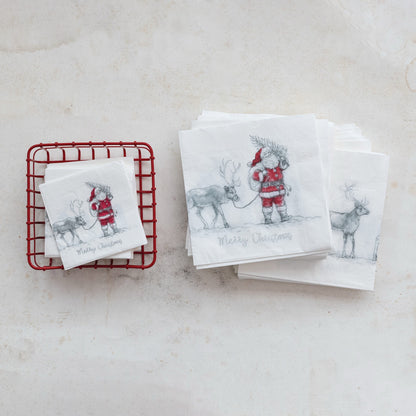 Paper Napkins with Santa Leading Reindeer Image (50 Folded Pieces) ©