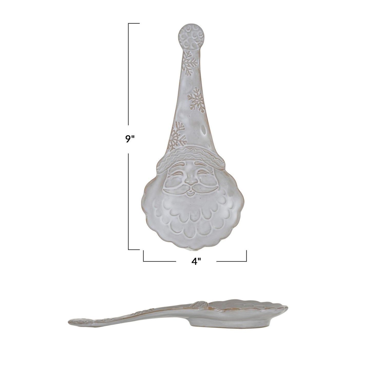 Stoneware Santa Shaped Spoon Rest, Reactive Glaze, White (Each One Will Vary)