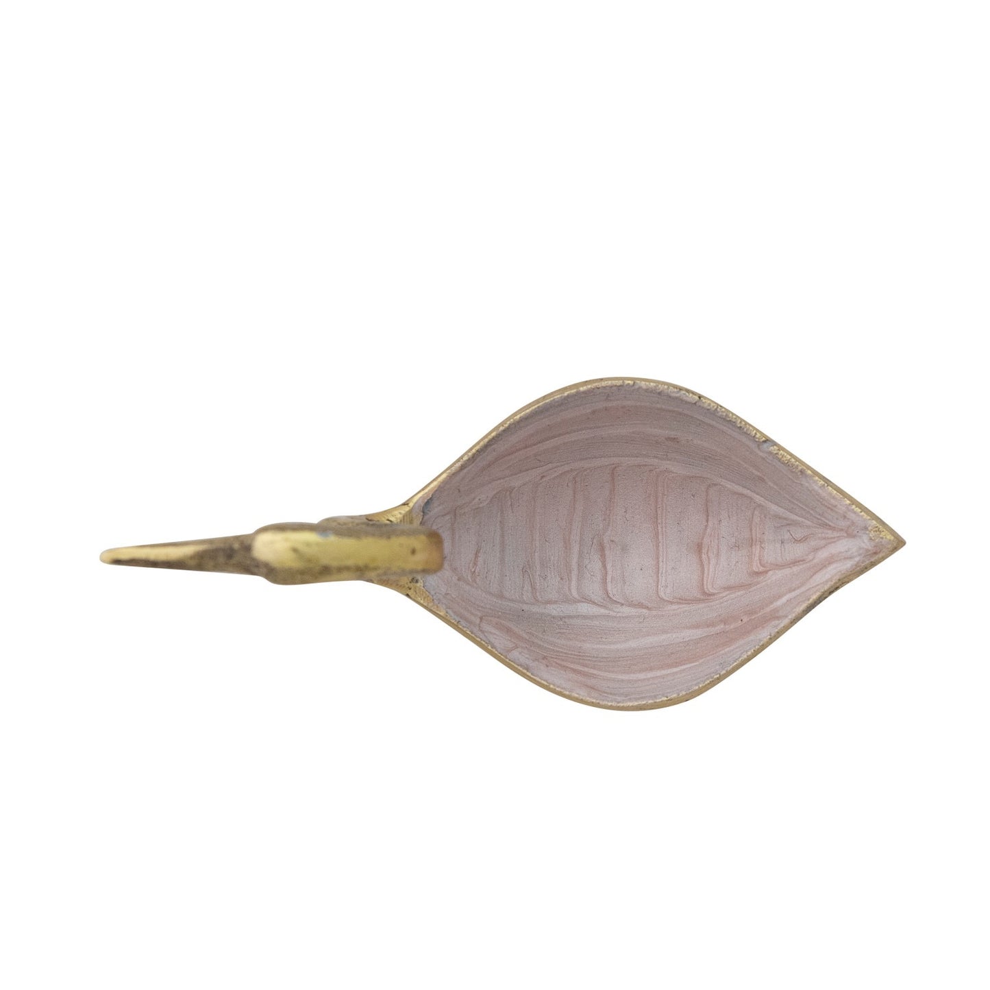 6-1/4"L x 2-1/4"W Enameled Cast Aluminum Bird Bowl, Antique Gold Finish & Blush Color