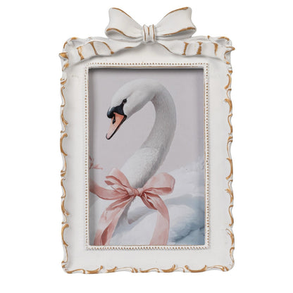Photo Frame with Bow, Antique White & Gold Finish (Holds 4" x 6" Photo)