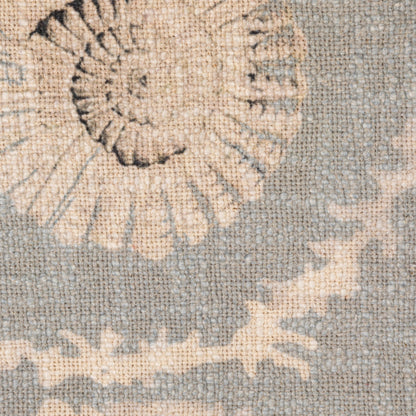 Cotton Slub Throw with Coral & Shells Ogee Pattern, Blue & Natural