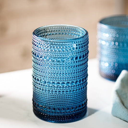 5" Blue Beaded Hobnail Glass
