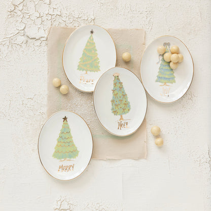 Oval Stoneware Dish with Christmas Tree, Word, 4 Styles ©