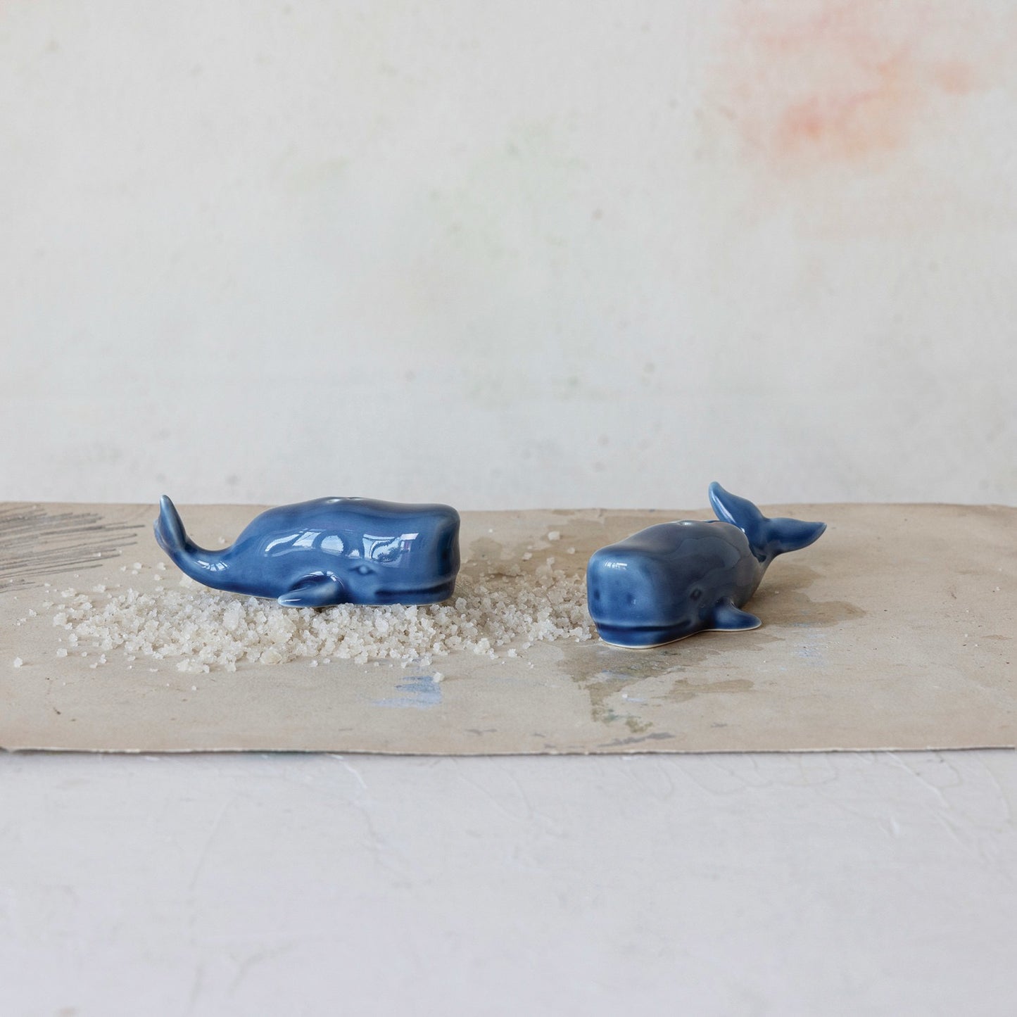 Stoneware Whale Salt & Pepper Shakers, Set of 2 (Each One Will Vary)