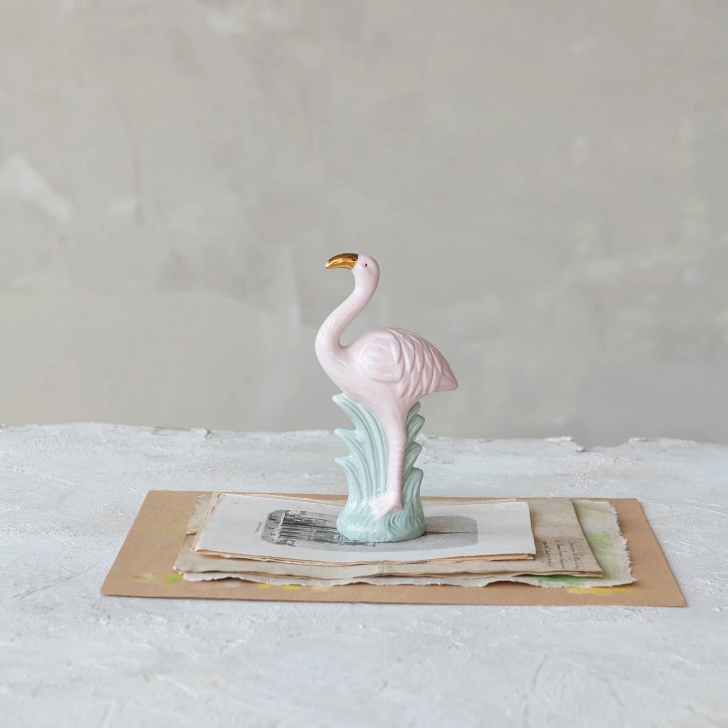 Stoneware Vintage Reproduction Flamingo with Electroplated Beak