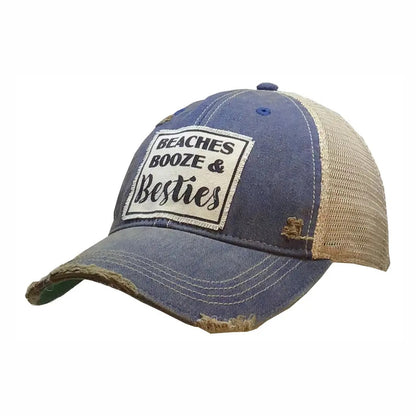 Beaches Booze & Besties Distressed Trucker Hat Baseball Cap