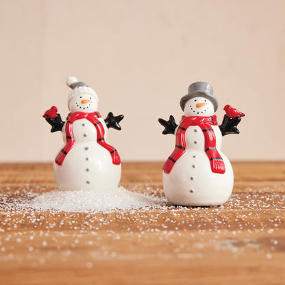 Stoneware Snowmen Salt & Pepper Shakers, Set of 2 ©
