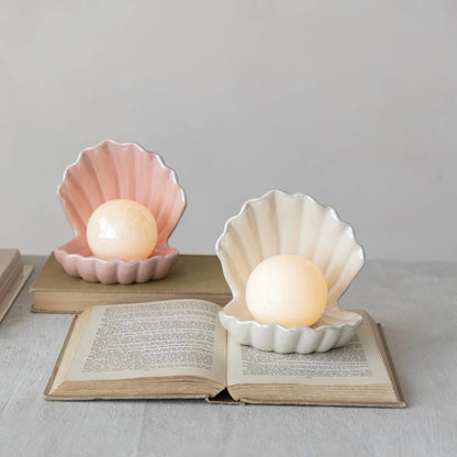 Stoneware Seashell with Removable LED Light (Batteries Included)