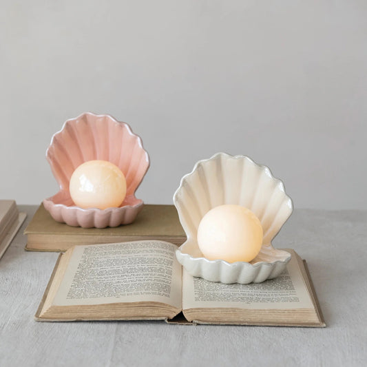 Stoneware Seashell with Removable LED Light (Batteries Included)