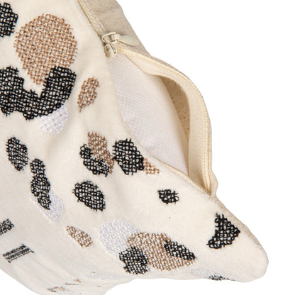 Cotton Velvet Embroidered Lumbar Pillow with Animal Print Pattern