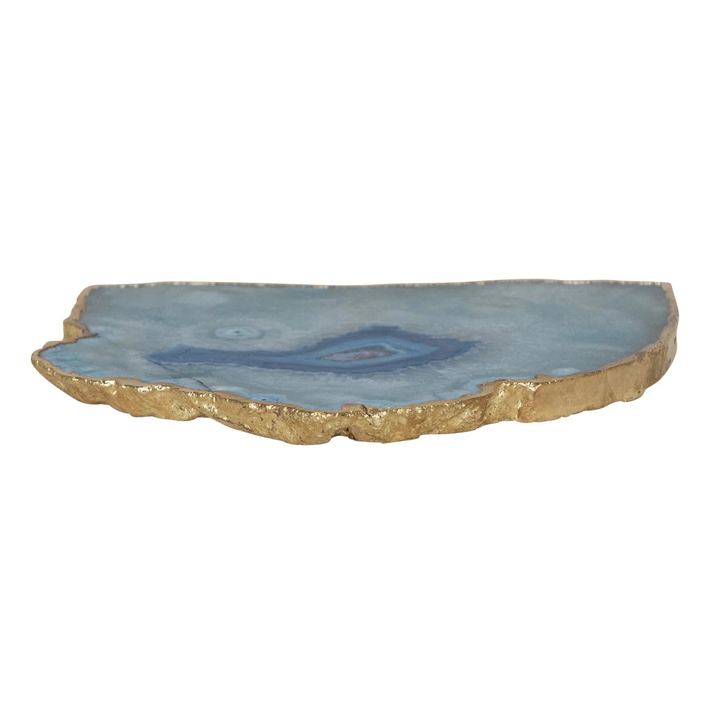 Agate Slab w/ Gold Electroplated Edge, Blue (Each One Will Vary)