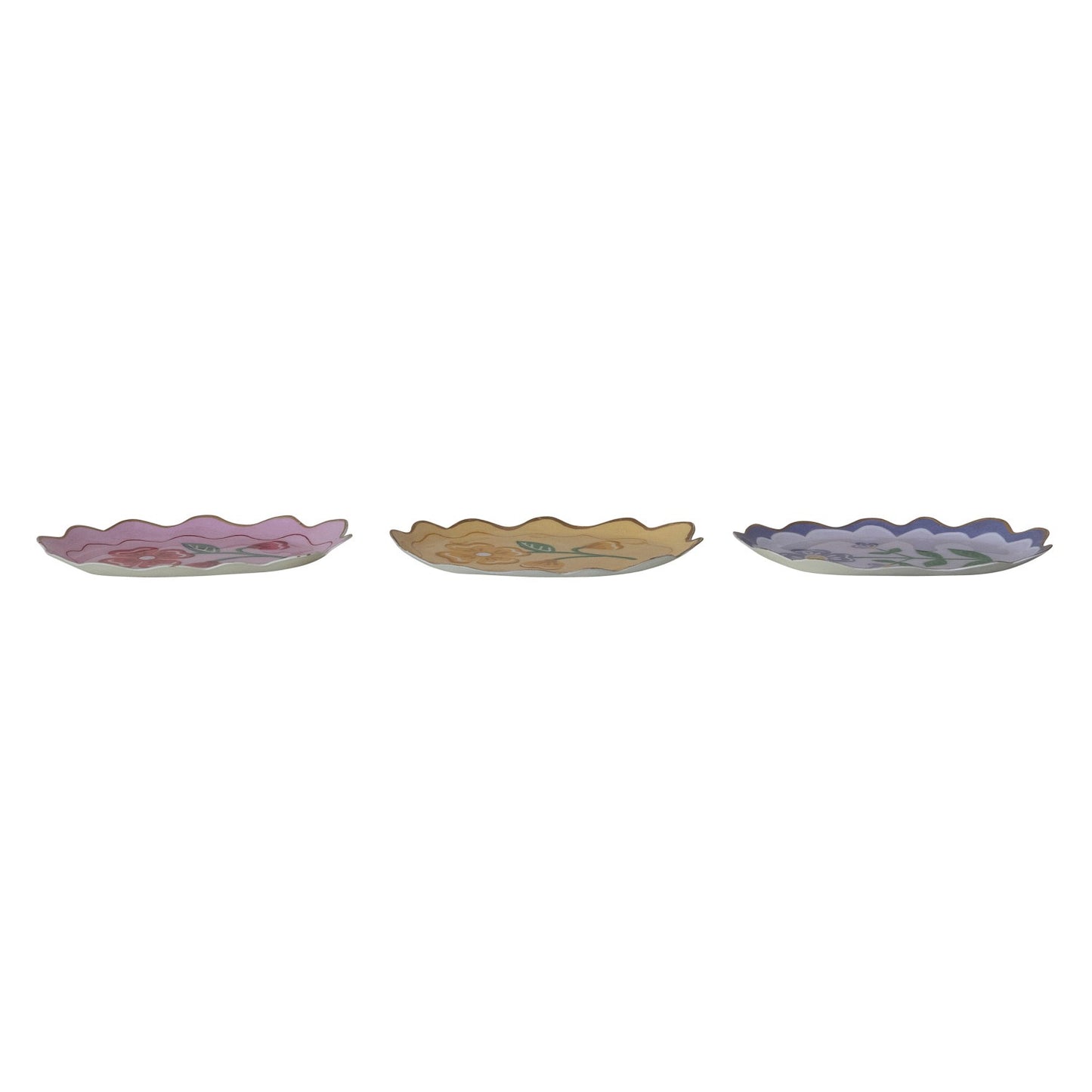 6-1/4"L x 4"W Enameled Metal Scalloped Tray with Flower & Gold Edge