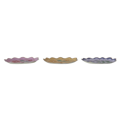 6-1/4"L x 4"W Enameled Metal Scalloped Tray with Flower & Gold Edge