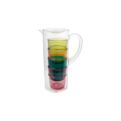2 Quart Pitcher with (4) 12 oz. Stackable Glasses, Set of 5