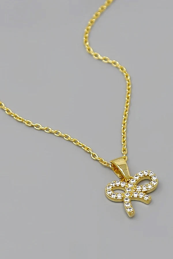 Bow CZ Pendant 18K Gold Filled Chain Necklace