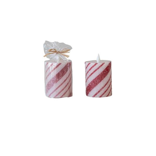4" Flameless LED Pillar Candle with Candy Cane Stripes & 6 Hour Timer