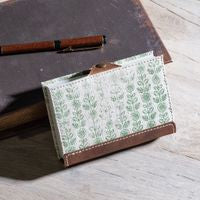 5.5" Green Floral Canvas/Leather Journal