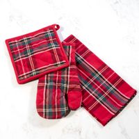 3 PC Tartan Plaid Mitt, Towel & Potholder Set