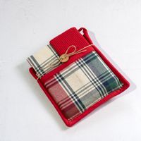 RD/GRN Plaid Potholder Towel Set
